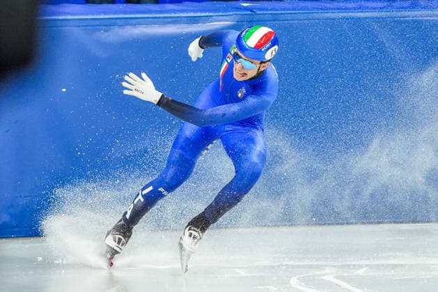 2026-02-12 - Milano Cortina 2026 Winter Olympics MILAN, ITALY - FEBRUARY 12: Thomas Nadalini of Italy performing on the Short Track Speed skating, Eisschnelllauf Men s 1000m Quaterfinals during the Milano Cortina 2026 Winter Olympics at the Milano Ice Skating Arena on February 12, 2026 in Milan, Italy Milan Milano Ice Skating Arena Italy Content not available for redistribution in The Netherlands directly or indirectly through any third parties. Copyright: xAndrexWeeningx