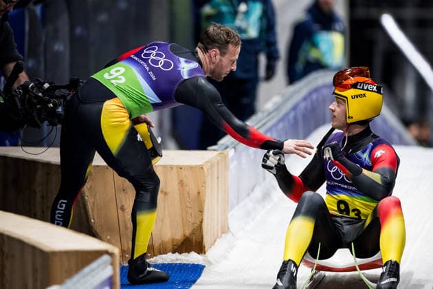 CORTINA, ITALY - FEBRUARY 12: Tobias Wendl Tobias Arlt (Germany) and Max Langenhan (Germany) during the Luge Team Relay at the Milano Cortina 2026 Olympics at Cortina Sliding Centre on day 6 of the Milano Cortina 2026 Olympics on February 12, 2026 in Cortina, Italy. Editorial use only. Italy Copyright: xSteffiexWunderlx