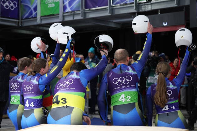 Olympics Milan Cortina 2026 Luge Team Relay, team Ukraine, Cortina d Ampezzo, Italy, February 12, 2026. Photo Felice Calabro  Copyright: xFelicexCalabro x xipa-agency.netx xFELICExCALABRO x IPA_Agency_IPA71391603