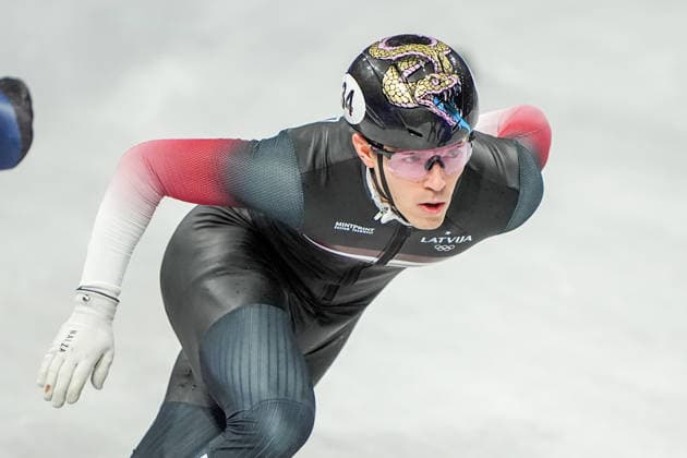 2026-02-12 - Milano Cortina 2026 Winter Olympics MILAN, ITALY - FEBRUARY 12: Reinis Berzins of Latvia performing on the Short Track Speed skating, Eisschnelllauf Men s 1000m Quaterfinals during the Milano Cortina 2026 Winter Olympics at the Milano Ice Skating Arena on February 12, 2026 in Milan, Italy Milan Milano Ice Skating Arena Italy Content not available for redistribution in The Netherlands directly or indirectly through any third parties. Copyright: xAndrexWeeningx