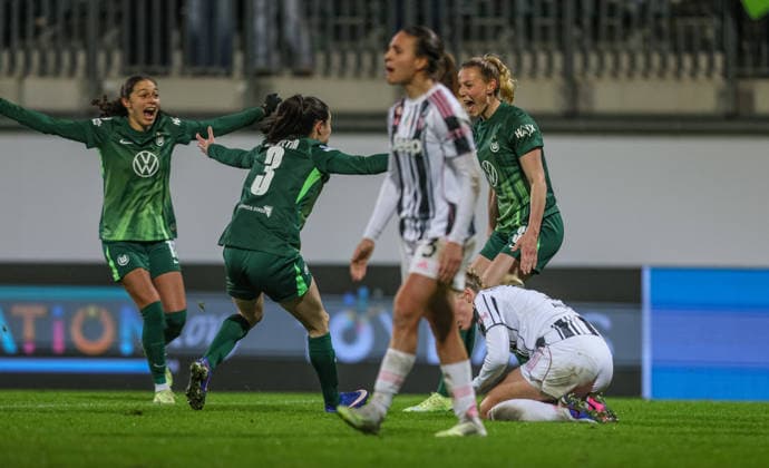 GER, Wolfsburg, VfL Wolfsburg vs Juventus Turin, WomenÂs Champions League, Football, UEFA, Season 2025 2026, AOK Arena, Playoffs, First leg in picture Sarai Linder VfL Wolfsburg Women 39 , Goal, Cheers and joy, Emotions, 2 2 DFB DFL REGULATIONS PROHIBIT ANY USE OF PHOTOGRAPHS AS IMAGE SEQUENCES AND OR QUASI VIDEO, 12 02 2026 Copyright: HMBxMedia HendrikxHamelau