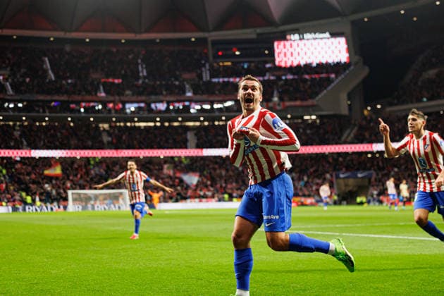 Antoine Griezmann seen celebrating after scoring goal during Copa Del Rey semifinal game between teams of Atletico de Madrid and FC Barcelona, Barca (Maciej Rogowski Ball Raw Images) Madrid Riyadh Air Metropolitano Spain Copyright: xMaciejxRogowskix maciejrogowski_atletico_fcbarcelona_2526-07