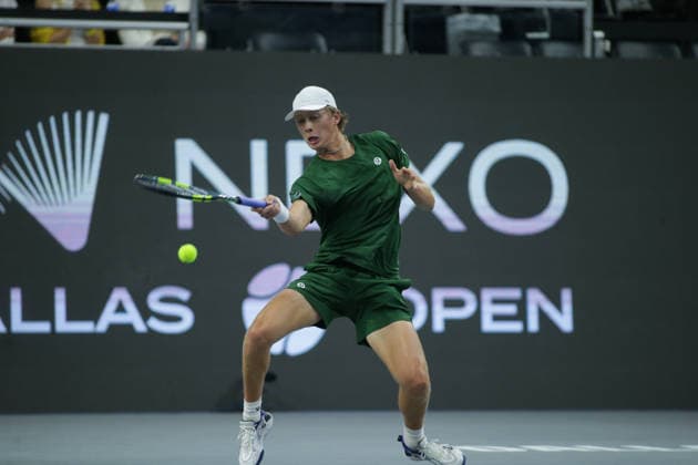 February 12, 2026, Frisco, Texas, USA: ETHAN QUINN (USA) hits the ball during a menÃ¢â‚¬â ¢s singles match at 2026 Nexo Dallas Open at The Ford Center at The Star in Frisco, Texas. Marin Cilic defeated Ethan Quinn, 7:6, 6:3. Frisco USA - ZUMAh193 20260212_zsp_h193_015 Copyright: xDanielxMcGregor-Huyerx