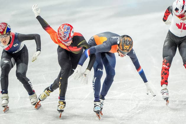 2026-02-12 - Milano Cortina 2026 Winter Olympics MILAN, ITALY - FEBRUARY 12: Jens van t Wout of Netherlands, Long Sun of China performing on the Short Track Speed skating, Eisschnelllauf Men s 1000m Finals during the Milano Cortina 2026 Winter Olympics at the Milano Ice Skating Arena on February 12, 2026 in Milan, Italy Milan Milano Ice Skating Arena Italy Content not available for redistribution in The Netherlands directly or indirectly through any third parties. Copyright: xAndrexWeeningx