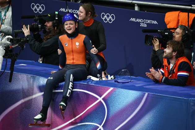 ITALY, MILAN - FEBRUARY 12, 2026: Xandra Velzeboer of the Netherlands reacts as she wins the women s 500m short track Speed skating, Eisschnelllauf final during the 2026 Winter Olympic Games, Olympische Spiele, Olympia, OS at Milano Ice Skating Arena. Mikhail Tereshchenko TASS  88605501