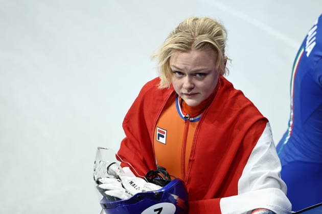ITALY, MILAN - FEBRUARY 12, 2026: Xandra Velzeboer of the Netherlands celebrates winning the women s 500m short track Speed skating, Eisschnelllauf final during the 2026 Winter Olympic Games, Olympische Spiele, Olympia, OS at Milano Ice Skating Arena. Mikhail Tereshchenko TASS  88605708
