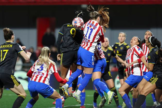 February 12, 2026, Alcala De Henares, Madrid, SPAIN: Melvine Malard of Manchester United, ManU and Carmen Menayo of Atletico de Madrid in action during the UEFA Women s Champions League KO play-offs 1st leg match between Atletico de Madrid and Manchester United at Centro Deportivo Alcala de Henares, on February 12, 2026, in Alcala de Henares, Madrid, Spain. Atletico De Madrid V Manchester United - Champions League - ZUMAa181 20260212_zaa_a181_281 Copyright: xIrinaxR.xHipolitox