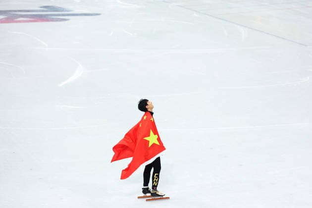 (260212) -- MILAN, Feb. 12, 2026 -- Sun Long of China celebrates after the short track Speed skating, Eisschnelllauf men s 1000m final A at the Milan-Cortina 2026 Olympic Winter games, Winterspiele,Spiele, Summer games in Milan, Italy, Feb. 12, 2026. ) (MICO2026)ITALY-MILAN-OLYMPIC WINTER GAMES-SHORT TRACK SPEED SKATING-MEN S 1000M-FINALS LixMing 