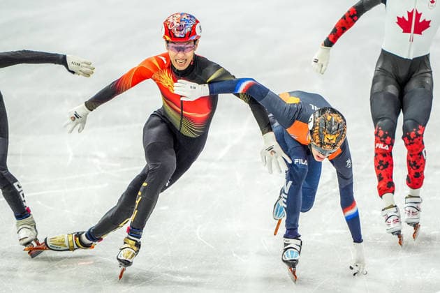 2026-02-12 - Milano Cortina 2026 Winter Olympics MILAN, ITALY - FEBRUARY 12: Jens van t Wout of Netherlands, Long Sun of China performing on the Short Track Speed skating, Eisschnelllauf Men s 1000m Finals during the Milano Cortina 2026 Winter Olympics at the Milano Ice Skating Arena on February 12, 2026 in Milan, Italy Milan Milano Ice Skating Arena Italy Content not available for redistribution in The Netherlands directly or indirectly through any third parties. Copyright: xAndrexWeeningx