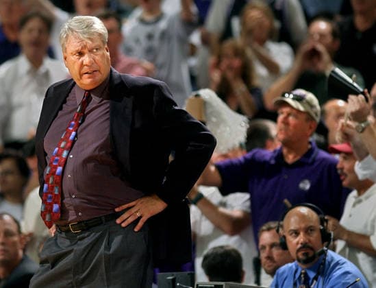 May 08, 2002; Sacramento, CA, USA; Dallas Mavericks head coach DON NELSON looks disgusted as fans cheer behind him May 6, 2002 during the Kings home loss in game 2 of round 2 of the playoffs. Sacramento CA USA Copyright: xChrisxCrewellx