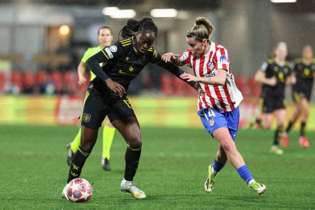 February 12, 2026, Alcala De Henares, Madrid, SPAIN: Simi Awujo of Manchester United, ManU and Rosa Otermin of Atletico de Madrid in action during the UEFA Women s Champions League KO play-offs 1st leg match between Atletico de Madrid and Manchester United at Centro Deportivo Alcala de Henares, on February 12, 2026, in Alcala de Henares, Madrid, Spain. Atletico De Madrid V Manchester United - Champions League - ZUMAa181 20260212_zaa_a181_341 Copyright: xIrinaxR.xHipolitox