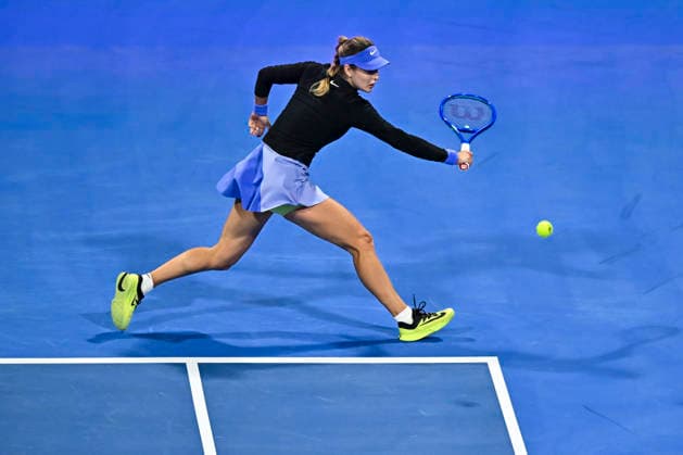 WTA, Tennis Damen QATAR OPEN 2026-QUARTERFINAL Anna Kalinskaya of Russia competes in her quarterfinal match against Karolina Muchova of the Czech Republic during the WTA Qatar TotalEnergies Open 2026 tennis tournament at the Khalifa International Tennis Complex in Doha, Qatar, on February 12, 2026. DOHA Qatar Copyright: xNOUSHADx