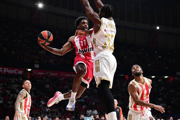 EuroLeague Basketball, Olympiacos Piraeus vs Crvena Zvezda Meridianbet Belgrade - Shaquielle McKissic, 77 of Olympiacos Piraeus in action during the Euroleague regular season basketball match between Olympiacos Piraeus and Crvena Zvezda Meridianbet Belgrade held at Peace and Friendship Stadium in Piraeus, Grecee, 13 February 2026. PIRAEUS Greece Copyright: xOnexInchxProductionsx 6849620