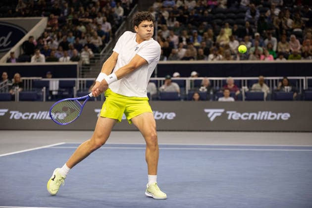 February 12, 2026, Frisco, Texas, USA: BEN SHELTON (USA) uses a forehand during a menÃ¢â‚¬â ¢s singles match at 2026 Nexo Dallas Open at The Ford Center at The Star in Frisco, Texas. Ben Shelton advances to the quarterfinals after defeating Adrian Mannarino, 7:6, 6:7, 6:3. Frisco USA - ZUMAh193 20260212_zsp_h193_062 Copyright: xDanielxMcGregor-Huyerx