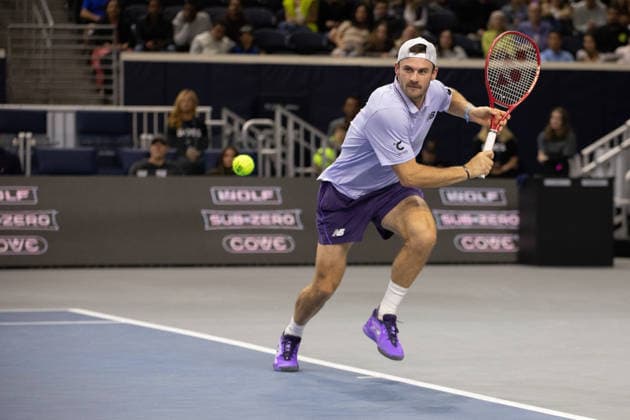 February 13, 2026, Frisco, Texas, USA: TOMMY PAUL (USA) uses a forehand during a menÃ¢â‚¬â ¢s singles match at 2026 Nexo Dallas Open at The Ford Center at The Star in Frisco, Texas. Miomir Kecmanovic advances to the quarterfinals after defeating Tommy Paul, 5:7, 6:4, 6:4. Frisco USA - ZUMAh193 20260213_zsp_h193_007 Copyright: xDanielxMcGregor-Huyerx