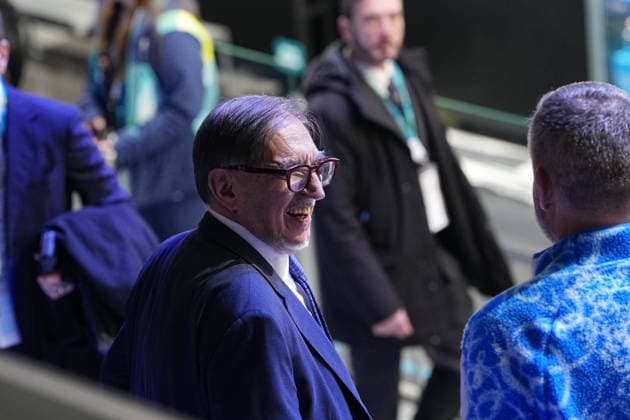 Ice hockey, Eishockey Italy-Slovakia, Ignazio Larussa, president of the Senato, Francesco Lollobrigida, agricolture minister, Andrea Abodi, minister of they watch the match at the 2026 Winter Olympics, Milan, Italy, Thursday, Feb. 13, 2026. (Gian Mattia D Alberto LaPresse)  Copyright: xGianxMattiaxD Alberto LaPressex
