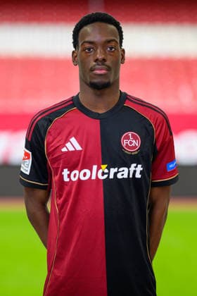 11 02 2026 1 FC Nuremberg FCN Club 2 Football Bundesliga BL Season 2025 2026 Photo montage of portrait and stadium background Photo appointment Portrait appointment Presentation Press appointment Single photo Single photo Portrait Portrait headshot Rabby Nzingoula 22, 1 FC Nuremberg FCN