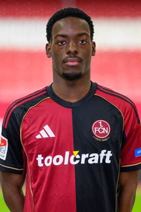 11 02 2026 1 FC Nuremberg FCN Club 2 Football Bundesliga BL Season 2025 2026 Photo montage of portrait and stadium background Photo appointment Portrait appointment Presentation Press appointment Single photo Single photo Portrait Portrait headshot Rabby Nzingoula 22, 1 FC Nuremberg FCN