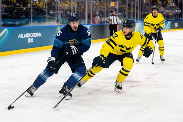 260213 Rasmus Ristolainen of Finland and Gustav Forsling of Sweden in the men s Ice hockey, Eishockey game between Finland and Sweden during day 7 of the 2026 Winter Olympics on February 13, 2026 in Milan. Photo: Carl Sandin BILDBYRAN kod CS EW0633 ishockey ice hockey Olympic Games, Olympische Spiele, Olympia, OS olympics winter olympics os ol olympiska spel vinter-os olympiske leker milano cortina 2026 milan cortina 2026 milano cortina 2026 olympic games milano cortina 2026 winter olympic games milano cortina-os milano cortina-ol vinter-ol 7 bbeng sverige sweden finland *** 260213 Rasmus Ristolainen of Finland and Gustav Forsling of Sweden in the men s ice hockey game between Finland and Sweden during day 7 of the 2026 Winter Olympics on February 13, 2026 in Milan Photo Carl Sandin BILDBYRAN kod CS EW0633 ishockey ice hockey olympic games olympics winter olympics os ol olympiska spel vinter os olympiske leker milano cortina 2026 milan cortina 2026 milano cortina 2026 olympic games milano cortina 2026 winter olympic games milano cortina os milano cortina ol vinter ol 7 bbeng sverige sweden finland  Copyright: CARLxSANDIN BB260213CS079
