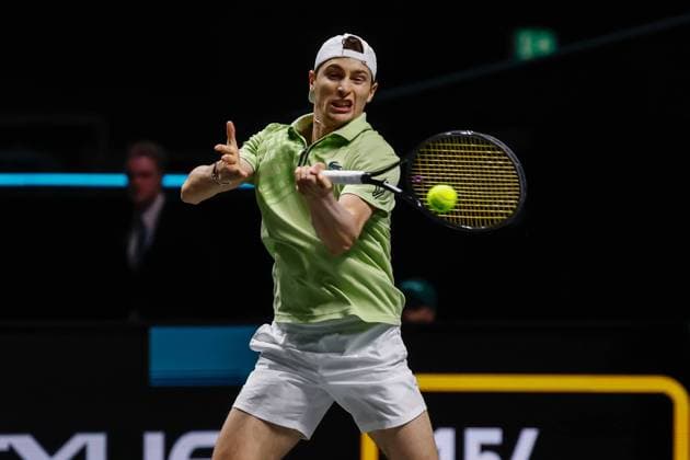 Ugo Humbert in action against Christopher O Connell ABN AMRO Open, Day 5, Day Five, ABN AMRO Open, Rotterdam Ahoy, February 13, 2026, Rotterdam, Netherlands.
