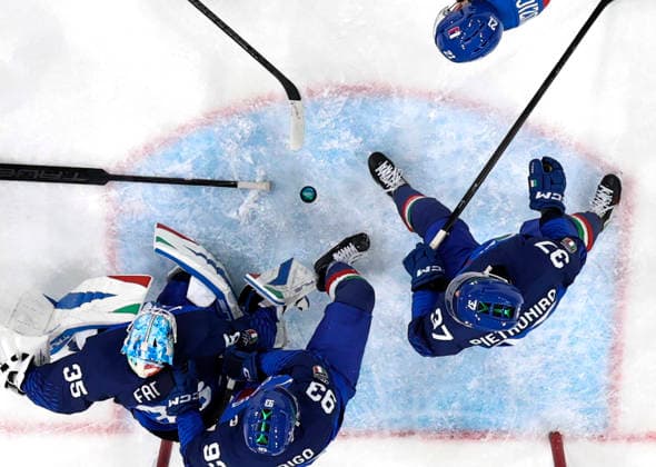 (260213) -- MILAN, Feb. 13, 2026 -- Davide Fadani, Luca Frigo and Phil Pietroniro (from L to R) of Italy compete during the Ice hockey, Eishockey men s preliminary round group B match between Italy and Slovakia at the Milan-Cortina 2026 Olympic Winter games, Winterspiele,Spiele, Summer games in Milan, Italy, Feb. 13, 2026. ) (MICO2026)ITALY-MILAN-OLYMPIC WINTER GAMES-ICE HOCKEY-MEN-PRELIMINARY-ITA VS SVK WangxKaiyan 