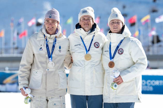 Cross-Country Skiing - Milano Cortina 2026 Winter Olympics: Day 7 Mathis Desloges, Johannes Hoesflot Klaebo, Einar Hedegart during Milano Cortina 2026 Winter Olympics Cross Country Skiing Men s 10 km Free at Tesero Cross-Country Skiing Stadium in Tesero Val di Fiemme on February 13, 2026 Tesero Val di Fiemme Italy  Copyright: xFotoxOlimpikx originalFilename:jastrzebowski-crosscou260213_npTkl.jpg