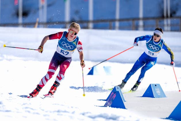 OLYMPICS - Winter Olympic Games, Olympische Spiele, Olympia, OS Milano Cortina 2026 TESERO,ITALY,13.FEB.26 - OLYMPICS, NORDIC SKIING, CROSS COUNTRY SKIING - Winter Olympic Games Milano Cortina 2026, 10km men, interval start free. Image shows Mika Vermeulen (AUT) and Amirgali Muratbekov (KAZ).  GEPAxpictures xMatthiasxTrinkl