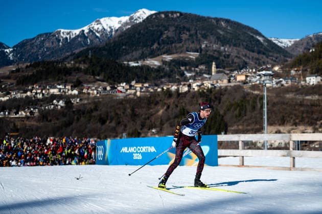 NOTZ Florian (Deutschland) vor Bergpanorama Ortsblick Tesero, ITA, Olympische Spiele Milano Cortina 2026, Olympia, Langlauf 10 km Freistil, Individual Start Herren, 13.02.2026 ITA, Olympische Spiele Milano Cortina 2026, Olympia, Langlauf 10 km Freistil, Individual Start Herren, 13.02.2026 Tesero *** NOTZ Florian Germany in front of mountain panorama view of Tesero, ITA, Olympic Games Milano Cortina 2026, Olympia, cross-country skiing 10 km freestyle, individual start men, 13 02 2026 ITA, Olympic Games Milano Cortina 2026, Olympia, cross-country skiing 10 km freestyle, individual start men, 13 02 2026 Tesero Copyright: xEibner-Pressefoto Memmlerx EP_MMR