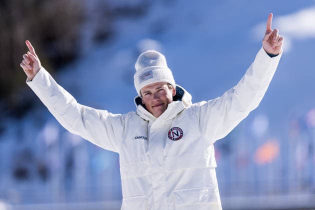 TESERO, ITALY - FEBRUARY 13: Gold medalist Johannes Hoesflot Klaebo (Norway) during the medal ceremony of the Cross-Country Skiing Men s 10km Interval Start Free at the Milano Cortina 2026 Olympics at Tesero Cross-Country Skiing Stadium on day 7 of the Milano Cortina 2026 Olympics on February 13, 2026 in Cortina, Italy. Editorial use only. Italy Copyright: xSteffiexWunderlx