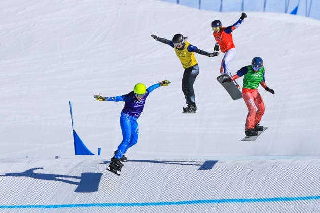 OLYMPICS - Winter Olympic Games, Olympische Spiele, Olympia, OS Milano Cortina 2026 LIVIGNO,ITALY,13.FEB.26 - OLYMPICS, SNOWBOARD - Winter Olympic Games Milano Cortina 2026, Snowboard Cross, women, final. Image shows Michela Moioli (ITA), Pia Zerkhold (AUT), Lea Casta (FRA) and Noemie Wiedmer (SUI).  GEPAxpictures xWolfgangxGrebien