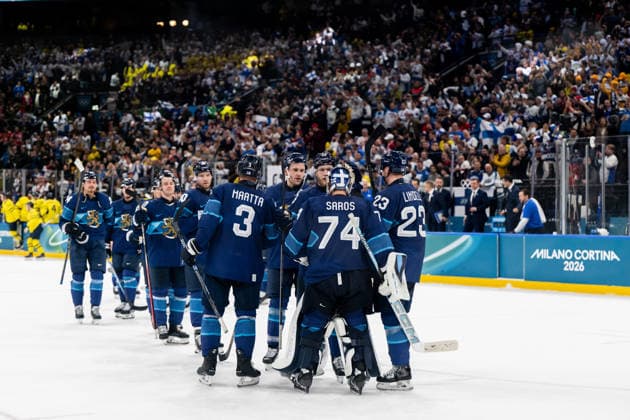 260213 Players of Finland celebrate after the men s Ice hockey, Eishockey game between Finland and Sweden during day 7 of the 2026 Winter Olympics on February 13, 2026 in Milan. Photo: Carl Sandin BILDBYRAN kod CS EW0633 ishockey ice hockey Olympic Games, Olympische Spiele, Olympia, OS olympics winter olympics os ol olympiska spel vinter-os olympiske leker milano cortina 2026 milan cortina 2026 milano cortina 2026 olympic games milano cortina 2026 winter olympic games milano cortina-os milano cortina-ol vinter-ol 7 bbeng sverige sweden finland jubel *** 260213 Players of Finland celebrate after the men s ice hockey game between Finland and Sweden during day 7 of the 2026 Winter Olympics on February 13, 2026 in Milan Photo Carl Sandin BILDBYRAN code CS EW0633 ice hockey ice hockey olympic games olympics winter olympics os ol olympiska spel vinter os olympiske leker milano cortina 2026 milan cortina 2026 milano cortina 2026 olympic games milano cortina 2026 winter olympic games milano cortina os milano cortina ol vinter ol 7 bbeng sverige sweden finland jubel  Copyright: CARLxSANDIN BB260213CS130