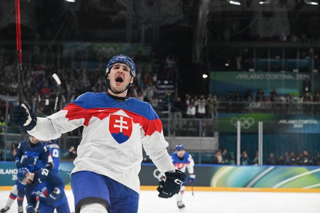 RUZICKA Adam (SVK) celebration during Men s Ice hockey, Eishockey - Italia vs Slovacchia, Olympic Winter games, Winterspiele,Spiele, Summer games Milano-Cortina 2026 in Milano, Italy, February 13 2026  Copyright: xFilippoxTomasi IPAxSportx xipa-agency.netx xx IPA_71432586 IPA_Agency_IPA71432586