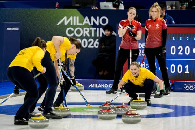 260213 Anna Hasselborg, Agnes Knochenhauer , Sofia Scharback and Sara McManus of Sweden compete in a women s round robin curling match between Denmark and Sweden during day 7 of the 2026 Winter Olympics on February 13, 2026 in Cortina. Photo: Joel Marklund BILDBYRAN kod JM JM0791 bbeng curling Olympic Games, Olympische Spiele, Olympia, OS olympics winter olympics os ol olympiska spel vinter-os olympiske leker milano cortina 2026 milan cortina 2026 milano cortina 2026 olympic games milano cortina 2026 winter olympic games milano cortina-os milano cortina-ol vinter-ol dam sverige danmark *** 260213 Anna Hasselborg, Agnes Knochenhauer , Sofia Scharback and Sara McManus of Sweden compete in a women s round robin curling match between Denmark and Sweden during day 7 of the 2026 Winter Olympics on February 13, 2026 in Cortina Photo Joel Marklund BILDBYRAN kod JM JM0791 bbeng curling olympic games olympics winter olympics os ol olympiska spel vinter os olympiske leker milano cortina 2026 milan cortina 2026 milano cortina 2026 olympic games milano cortina 2026 winter olympic games milano cortina os milano cortina ol vinter ol dam sverige danmark  Copyright: JOELxMARKLUND BB260213JM028