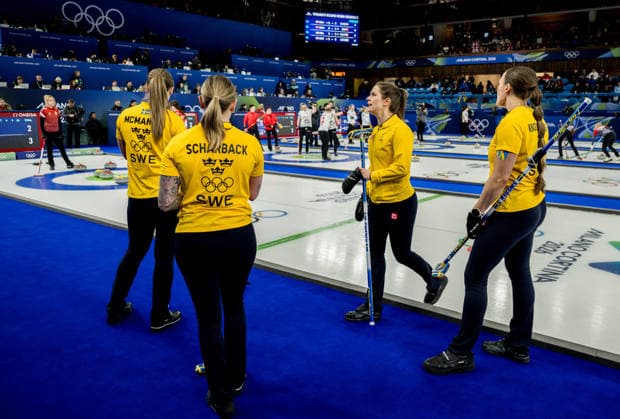 260213 Sara McManus, Sofia Scharback , Anna Hasselborg and Agnes Knochenhauer of Sweden compete in a women s round robin curling match between Denmark and Sweden during day 7 of the 2026 Winter Olympics on February 13, 2026 in Cortina. Photo: Joel Marklund BILDBYRAN kod JM JM0791 bbeng curling Olympic Games, Olympische Spiele, Olympia, OS olympics winter olympics os ol olympiska spel vinter-os olympiske leker milano cortina 2026 milan cortina 2026 milano cortina 2026 olympic games milano cortina 2026 winter olympic games milano cortina-os milano cortina-ol vinter-ol dam sverige danmark *** 260213 Sara McManus, Sofia Scharback , Anna Hasselborg and Agnes Knochenhauer of Sweden compete in a women s round robin curling match between Denmark and Sweden during day 7 of the 2026 Winter Olympics on February 13, 2026 in Cortina Photo Joel Marklund BILDBYRAN kod JM JM0791 bbeng curling olympic games olympics winter olympics os ol olympiska spel vinter os olympiske leker milano cortina 2026 milan cortina 2026 milano cortina 2026 olympic games milano cortina 2026 winter olympic games milano cortina os milano cortina ol vinter ol dam sverige danmark  Copyright: JOELxMARKLUND BB260213JM036