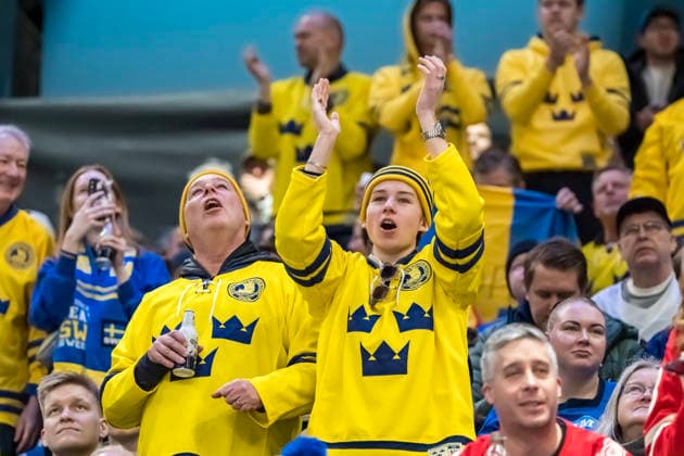 February 13, 2026, Milan, Lombardy, Italy: Fans cheer on their team during the Team Slovakia Vs Team Finland Group A match at the Milano Santagiulia Ice hockey, Eishockey Arena in MILAN, Italy for the 2026 Milano Cortina Winter Olympics. Team Finland wins the game, 4:1 Milan Italy - ZUMAa161 20260213_oly_a161_018 Copyright: xWalterxG.xArcex