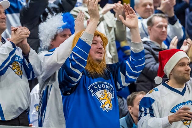 February 13, 2026, Milan, Lombardy, Italy: Fans cheer on their team during the Team Slovakia Vs Team Finland Group A match at the Milano Santagiulia Ice hockey, Eishockey Arena in MILAN, Italy for the 2026 Milano Cortina Winter Olympics. Team Finland wins the game, 4:1 Milan Italy - ZUMAa161 20260213_oly_a161_019 Copyright: xWalterxG.xArcex