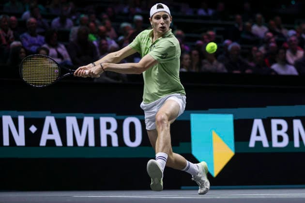 ABN AMRO Open 2026 Ugo Humbert of France spotted in action during the tennis game at the Men s Single category, a match against Christopher O Connell of Australia at the indoor ATP500 tournament ABN AMRO Open 2026 in Ahoy arena venue. Rotterdam, the Netherlands on February 13, 2026 Rotterdam Netherlands  Copyright: xNicolasxEconomoux originalFilename:economou-notitle260213_np6cu.jpg
