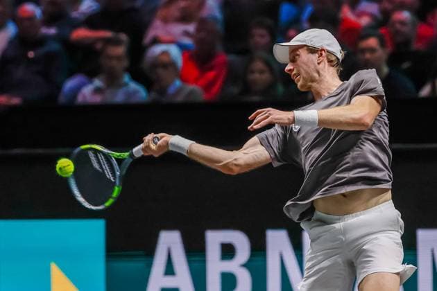 Botic van de Zandschulp in action against Alex de Minaur ABN AMRO Open, Day 5, Day Five, ABN AMRO Open, Rotterdam Ahoy, February 13, 2026, Rotterdam, Netherlands.