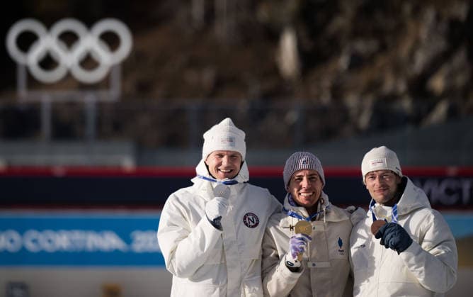 260213 Silver medalist Vetle Sjastad Christiansen of Norway, gold medalist Quentin Fillon Maillet of France and bronze medalist Sturla Holm Laegreid of Norway on the podium in men s biathlon 10 km sprint during day 7 of the 2026 Winter Olympics on February 13, 2026 in Anterselva. Photo: Mathias Bergeld BILDBYRAN kod MB MB1325 skidskytte biathlon skiskyting Olympic Games, Olympische Spiele, Olympia, OS olympics winter olympics os ol olympiska spel vinter-os olympiske leker milano cortina 2026 milan cortina 2026 milano cortina 2026 olympic games milano cortina 2026 winter olympic games milano cortina-os milano cortina-ol vinter-ol 7 bbeng sprint Norway norge Bronze brons Gold guld jubel *** 260213 Silver medalist Vetle Sjastad Christiansen of Norway, gold medalist Quentin Fillon Maillet of France and bronze medalist Sturla Holm Laegreid of Norway on the podium in men s biathlon 10 km sprint during day 7 of the 2026 Winter Olympics on February 13, 2026 in Anterselva Photo Mathias Bergeld BILDBYRAN code MB MB1325 biathlon biathlon olympic games olympics olympics winter olympics os ol olympiska spel vinter os olympiske leker milano cortina 2026 milan cortina 2026 milano cortina 2026 olympic games milano cortina 2026 winter olympic games milano cortina os milano cortina ol vinter ol 7 bbeng sprint Norway norge Bronze bronze Gold gold jubel  Copyright: MATHIASxBERGELD BB260213MB041