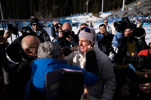 260213 Gold medalist Quentin Fillon Maillet of France celebrate with family after the men s biathlon 10 km sprint during day 7 of the 2026 Winter Olympics on February 13, 2026 in Anterselva. Photo: Mathias Bergeld BILDBYRAN kod MB MB1325 skidskytte biathlon skiskyting Olympic Games, Olympische Spiele, Olympia, OS olympics winter olympics os ol olympiska spel vinter-os olympiske leker milano cortina 2026 milan cortina 2026 milano cortina 2026 olympic games milano cortina 2026 winter olympic games milano cortina-os milano cortina-ol vinter-ol 7 bbeng sprint Gold guld medal medalj jubel *** 260213 Gold medalist Quentin Fillon Maillet of France celebrate with family after the men s biathlon 10 km sprint during day 7 of the 2026 Winter Olympics on February 13, 2026 in Anterselva Photo Mathias Bergeld BILDBYRAN code MB MB1325 biathlon biathlon biathlon olympic games olympics olympics winter olympics os ol olympic games winter os olympic games milano cortina 2026 milan cortina 2026 milano cortina 2026 olympic games milano cortina 2026 winter olympic games milano cortina os milano cortina ol winter ol 7 bbeng sprint Gold gold medal medal jubilation  Copyright: MATHIASxBERGELD BB260213MB045