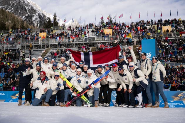 260213 Bronze medalist Sturla Holm Laegreid of Norway and silver medalist Vetle Sjastad Christiansen of Norway celebrate with the team after the men s biathlon 10 km sprint during day 7 of the 2026 Winter Olympics on February 13, 2026 in Anterselva. Photo: Mathias Bergeld BILDBYRAN kod MB MB1325 skidskytte biathlon skiskyting Olympic Games, Olympische Spiele, Olympia, OS olympics winter olympics os ol olympiska spel vinter-os olympiske leker milano cortina 2026 milan cortina 2026 milano cortina 2026 olympic games milano cortina 2026 winter olympic games milano cortina-os milano cortina-ol vinter-ol 7 bbeng sprint Norway norge Bronze brons jubel medal medalj *** 260213 Bronze medalist Sturla Holm Laegreid of Norway and silver medalist Vetle Sjastad Christiansen of Norway celebrate with the team after the men s biathlon 10 km sprint during day 7 of the 2026 Winter Olympics on February 13, 2026 in Anterselva Photo Mathias Bergeld BILDBYRAN code MB MB1325 biathlon biathlon biathlon olympic games olympics olympics winter olympics os ol olympiska spel vinter os olympiske leker milano cortina 2026 milan cortina 2026 milano cortina 2026 olympic games milano cortina 2026 winter olympic games milano cortina os milano cortina ol vinter ol 7 bbeng sprint Norway norge Bronze bronze jubel medal medalj  Copyright: MATHIASxBERGELD BB260213MB047