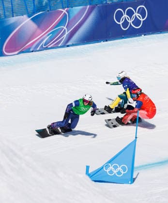 OLYMPICS - Winter Olympic Games, Olympische Spiele, Olympia, OS Milano Cortina 2026 LIVIGNO,ITALY,13.FEB.26 - OLYMPICS, SNOWBOARD - Winter Olympic Games Milano Cortina 2026, Snowboard Cross, women, final. Image shows Charlotte Bankes (GBR), Sina Siegenthaler (SUI) and Abbey Wilson (AUS).  GEPAxpictures xHaraldxSteiner