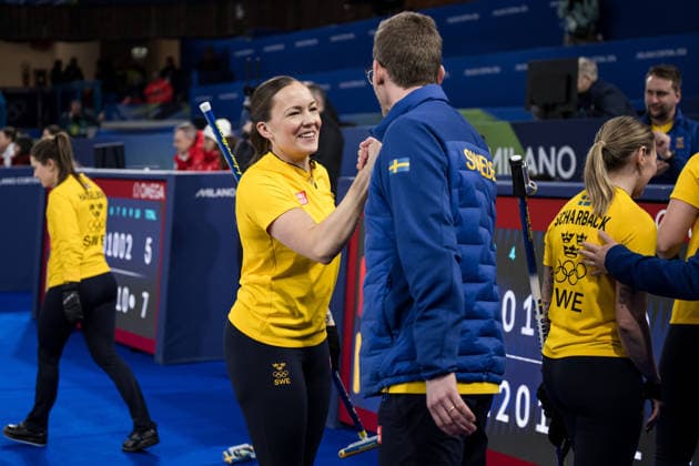 260213 Agnes Knochenhauer celebrates with coach Kristian Lindström after a women s round robin curling match between Denmark and Sweden during day 7 of the 2026 Winter Olympics on February 13, 2026 in Cortina. Photo: Joel Marklund BILDBYRAN kod JM JM0791 bbeng curling Olympic Games, Olympische Spiele, Olympia, OS olympics winter olympics os ol olympiska spel vinter-os olympiske leker milano cortina 2026 milan cortina 2026 milano cortina 2026 olympic games milano cortina 2026 winter olympic games milano cortina-os milano cortina-ol vinter-ol dam sverige danmark jubel *** 260213 Agnes Knochenhauer celebrates with coach Kristian Lindström after a women s round robin curling match between Denmark and Sweden during day 7 of the 2026 Winter Olympics on February 13, 2026 in Cortina Photo Joel Marklund BILDBYRAN kod JM JM0791 bbeng curling olympic games olympics winter olympics os ol olympiska spel vinter os olympiske leker milano cortina 2026 milan cortina 2026 milano cortina 2026 olympic games milano cortina 2026 winter olympic games milano cortina os milano cortina ol vinter ol dam sverige danmark jubel  Copyright: JOELxMARKLUND BB260213JM087