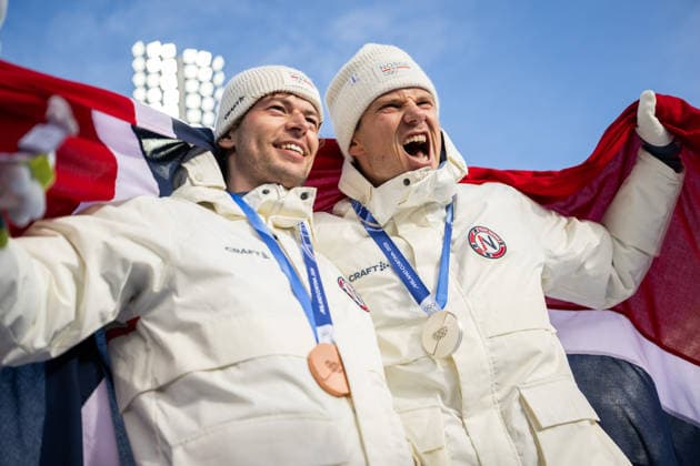 260213 Bronze medalist, Sturla Holm Laegreid and silver medalist Vetle Sjastad Christiansen of Norway celebrate as they pose for photos after men s biathlon 10 km sprint during day 7 of the 2026 Winter Olympics on February 13, 2026 in Anterselva. Photo: Mathias Bergeld BILDBYRAN kod MB MB1325 skidskytte biathlon skiskyting Olympic Games, Olympische Spiele, Olympia, OS olympics winter olympics os ol olympiska spel vinter-os olympiske leker milano cortina 2026 milan cortina 2026 milano cortina 2026 olympic games milano cortina 2026 winter olympic games milano cortina-os milano cortina-ol vinter-ol 7 bbeng sprint norge norway jubel brons silver *** 260213 Bronze medalist, Sturla Holm Laegreid and silver medalist Vetle Sjastad Christiansen of Norway celebrate as they pose for photos after men s biathlon 10 km sprint during day 7 of the 2026 Winter Olympics on February 13, 2026 in Anterselva Photo Mathias Bergeld BILDBYRAN code MB MB1325 biathlon biathlon olympic games olympics olympics winter olympics os ol olympiska spel vinter os olympiske leker milano cortina 2026 milan cortina 2026 milano cortina 2026 olympic games milano cortina 2026 winter olympic games milano cortina os milano cortina ol vinter ol 7 bbeng sprint norway jubel brons silver  Copyright: MATHIASxBERGELD BB260213MB066