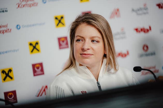 OLYMPICS - Winter Olympic Games, Olympische Spiele, Olympia, OS Milano Cortina 2026 CORTINA D AMPEZZO,ITALY,13.FEB.26 - OLYMPICS, BOBSLEIGH - Winter Olympic Games Milano Cortina 2026, monobob women, 2-man, press conference, PK, Pressekonferenz OEBSV, Austria House. Image shows Katrin Beierl (AUT) during an interview.  GEPAxpictures xAlexanderxSolc