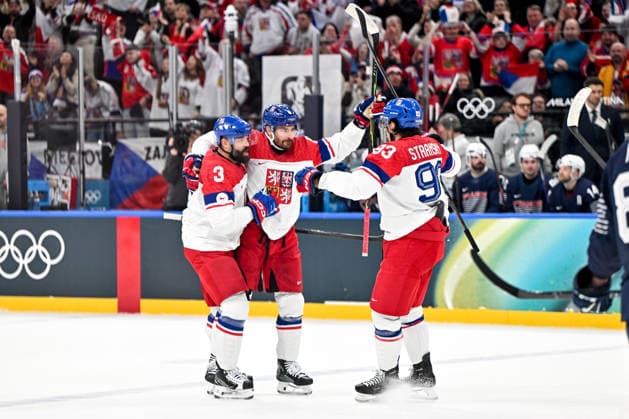MILAN, ITALY - FEBRUARY 13: Michal Kempny of Czechia celebrate his goal with Radko Gudas of Czechia L) and Matej Stransky of Czechia R) during the Men™s Prelim Round match between France and Czech Republic on day seven of the Milano Cortina 2026 Winter Olympic Games, Olympische Spiele, Olympia, OS at Milano Santagiulia IHO Arena on February 13, 2026 in Milan, Italy. Milan Milano Santagiulia IHO Arena Italy *** MILAN, ITALY FEBRUARY 13 Michal Kempny of Czechia celebrate his goal with Radko Gudas of Czechia L and Matej Stransky of Czechia R during the Men™s Prelim Round match between France and Czech Republic on day seven of the Milano Cortina 2026 Winter Olympic games at Milano Santagiulia IHO Arena on February 13, 2026 in Milan, Italy Milan Milano Santagiulia IHO Arena Italy Copyright: xJustPictures.ch AndreaxBrancax jp-en-EuSpIm-AB-AAB_395613022026