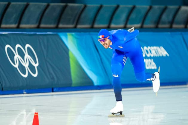 2026-02-13 - Milano Cortina 2026 Winter Olympics 10000m Men MILAN, ITALY - FEBRUARY 13: Davide Ghiotto of Italy during the 10000m Men on the Milano Cortina 2026 Winter Olympics at the Milano Speed skating, Eisschnelllauf Arena on February 13, 2026 in Milan, Italy Milan Milano Speed Skating Arena Italy Content not available for redistribution in The Netherlands directly or indirectly through any third parties. Copyright: xAndrexWeeningx