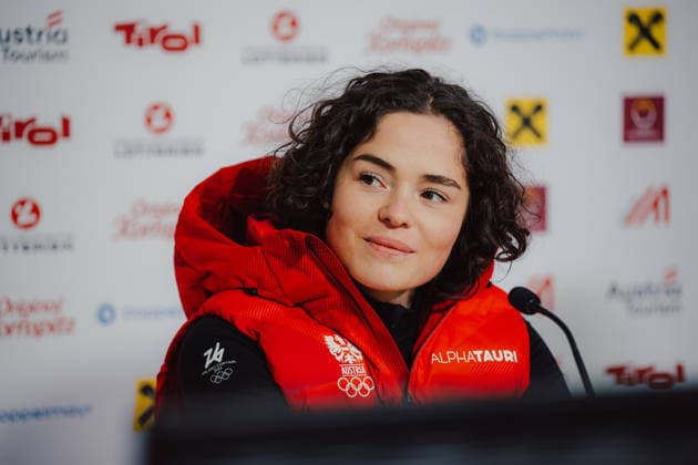 OLYMPICS - Winter Olympic Games, Olympische Spiele, Olympia, OS Milano Cortina 2026 CORTINA D AMPEZZO,ITALY,13.FEB.26 - OLYMPICS, ALPINE SKIING - Winter Olympic Games Milano Cortina 2026, giant slalom, women, press conference, PK, Pressekonferenz Ski Austria, Austria House. Image shows Julia Scheib (AUT) during an interview.  GEPAxpictures xAlexanderxSolc