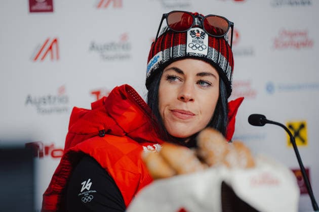 OLYMPICS - Winter Olympic Games, Olympische Spiele, Olympia, OS Milano Cortina 2026 CORTINA D AMPEZZO,ITALY,13.FEB.26 - OLYMPICS, ALPINE SKIING - Winter Olympic Games Milano Cortina 2026, giant slalom, women, press conference, PK, Pressekonferenz Ski Austria, Austria House. Image shows Stephanie Brunner (AUT) during an interview.  GEPAxpictures xAlexanderxSolc