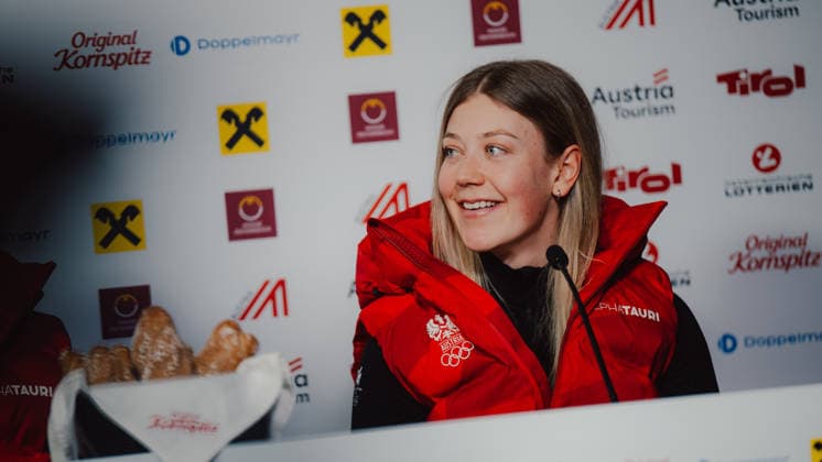 OLYMPICS - Winter Olympic Games, Olympische Spiele, Olympia, OS Milano Cortina 2026 CORTINA D AMPEZZO,ITALY,13.FEB.26 - OLYMPICS, ALPINE SKIING - Winter Olympic Games Milano Cortina 2026, giant slalom, women, press conference, PK, Pressekonferenz Ski Austria, Austria House. Image shows Lisa Hoerhager (AUT) during an interview.  GEPAxpictures xAlexanderxSolc